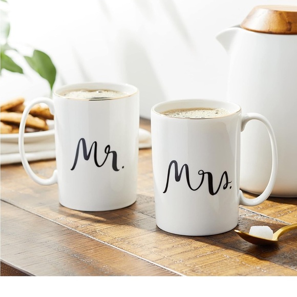 kate spade Other - Kate Spade New York Lenox White Porcelain Mugs Set of 2 Gold rim, 12 oz Mr Mrs